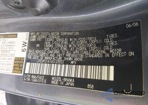 2006 Toyota Highlander V6 from USA, damaged, VIN JTEDP21A160123553